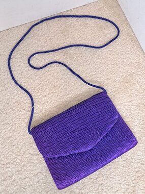 Vintage Vanessa Purple Satchel Formal Pleated Satin Shoulder Purse Handbag